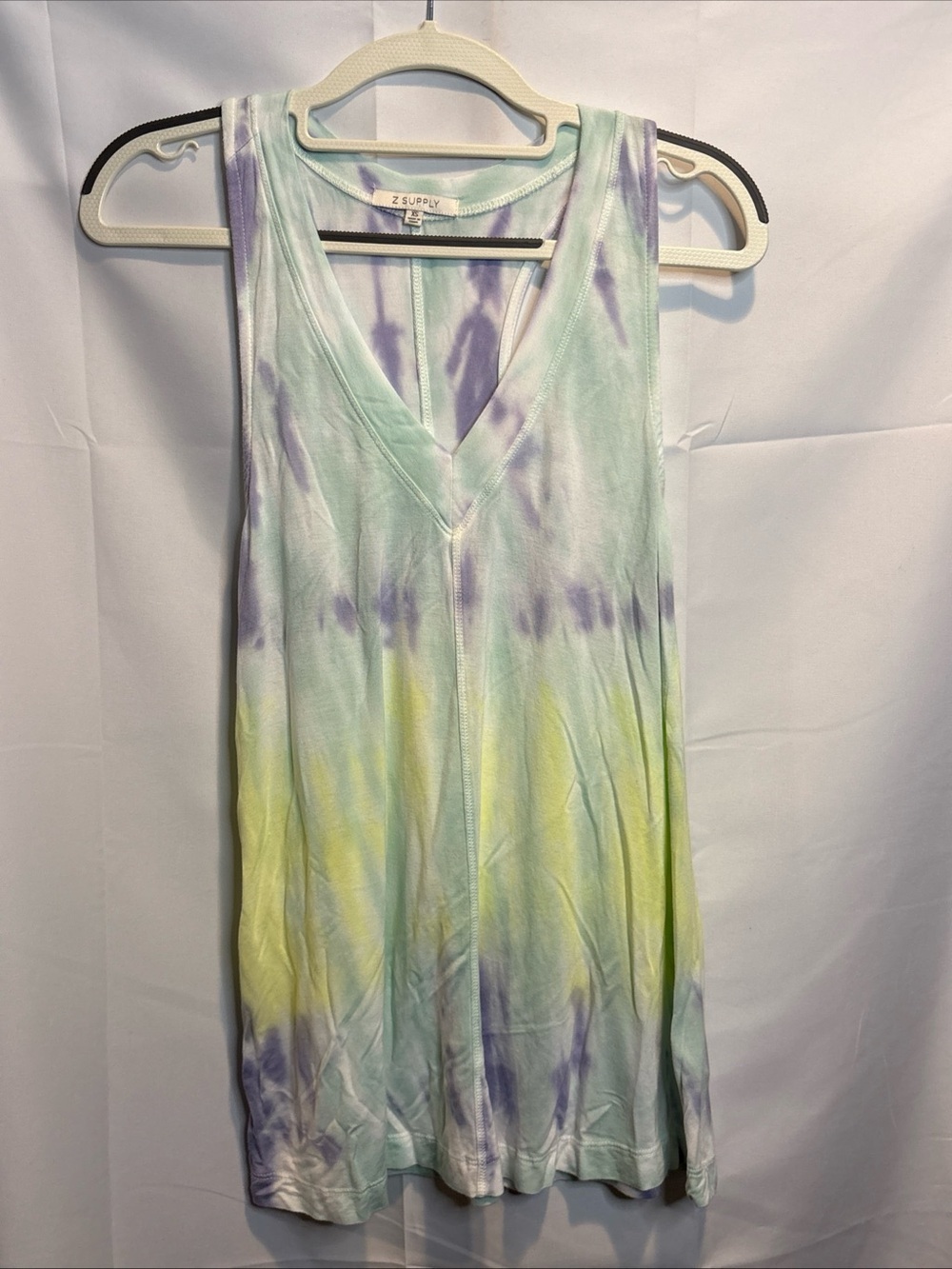 Z Supply Pastel Tie-Dye V-Neck Tank — Mint, Lavender & Pale Yellow